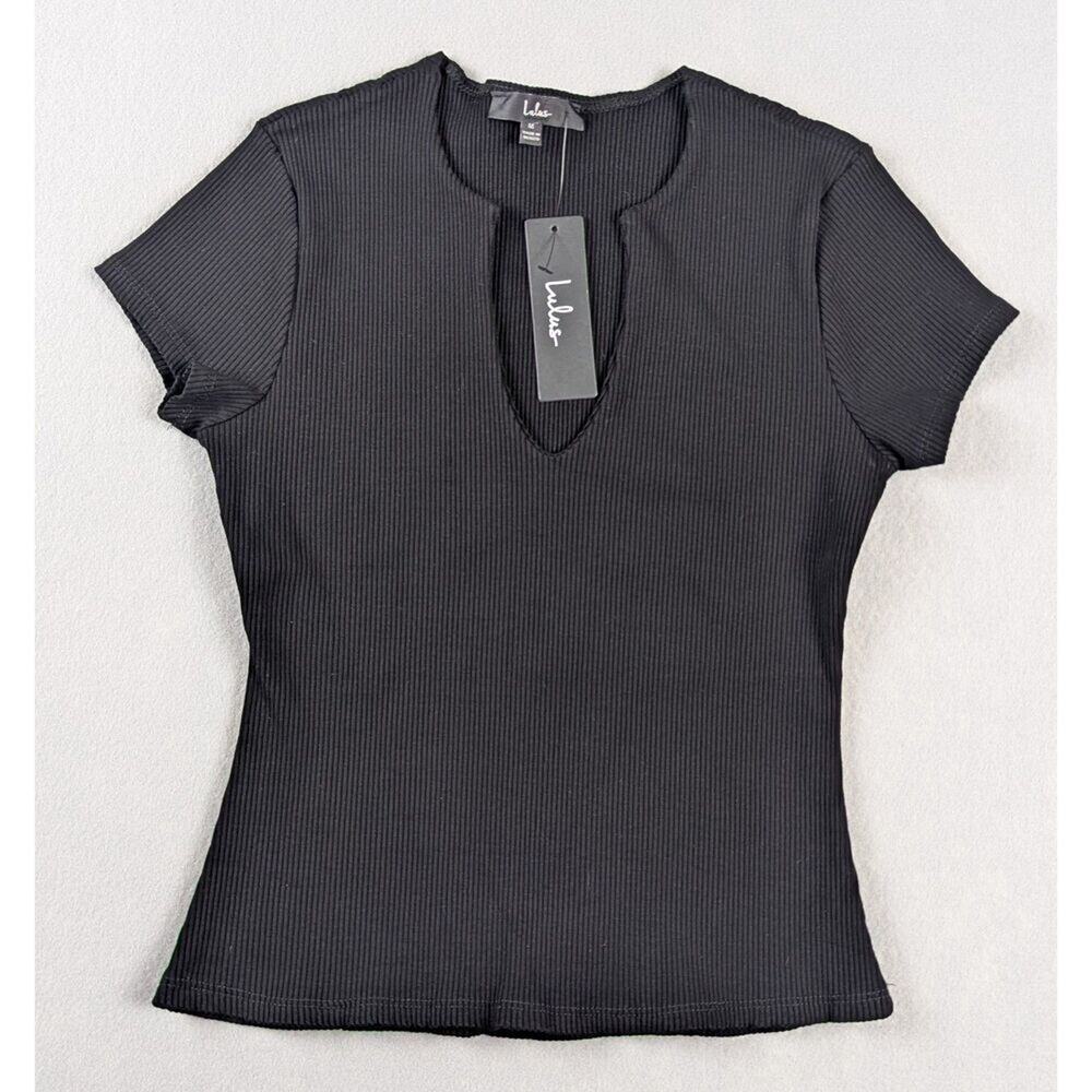 NWT Lulus Notched Ribbed Shirt Black Size M